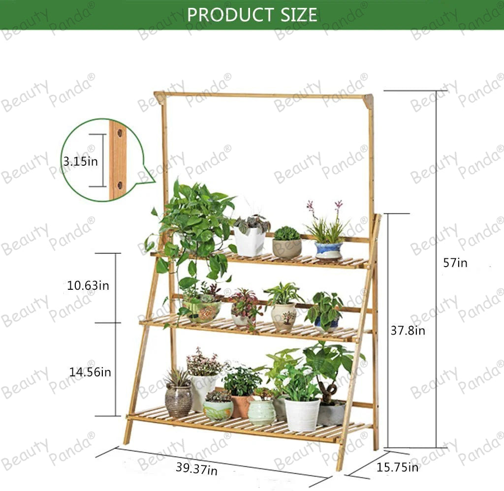 Beauty Panda 3 Tier Teak Wood Plant Stand, Ladder Plant Stand Tiered Plant Shelf for Multiple Plants, Indoor & Outdoor Flower Pots (FD3)