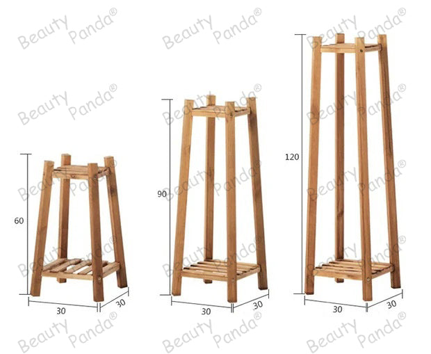 Beauty Panda Teak Wood Indoor/Outdoor Plant Stand for Home Garden Balcony Living Room Decor (ST8SET)