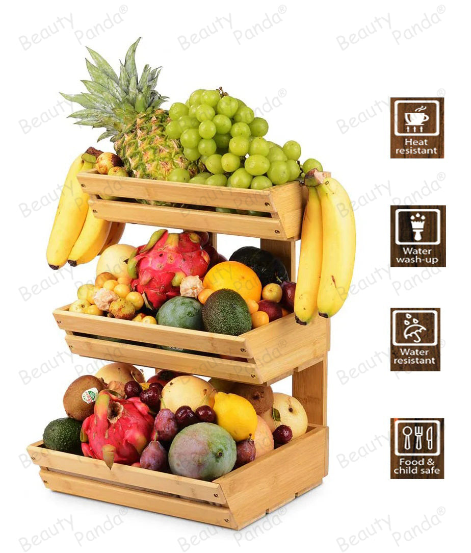 Beauty Panda Wooden 2 Layer Fruit and Vegetable Stand Basket Storage Rack (FT02M)