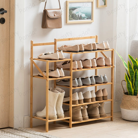 Beauty Panda® Teak Wood 8 Tier Shoe Rack, Premium Shoe Organizer SH448T, Natural Wood)