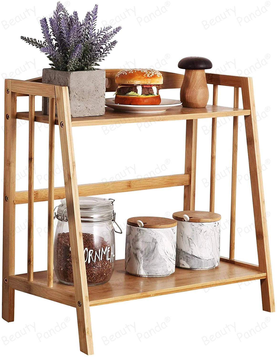 Beauty Panda Wood Spice Rack Organizer - Seasoning Organizer for Cabinet - 2 Tier Spice Shelf Teak Wooden - Stackable Free Standing Space Saving Spice Rack for Countertop , Kitchen (SP2A)