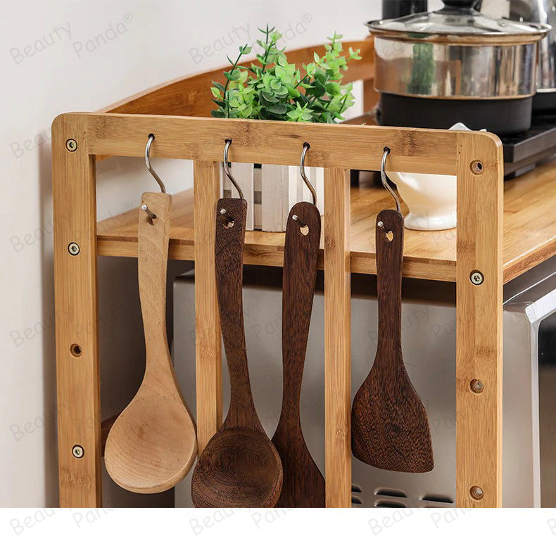 Beauty Panda 2 Tier Multipurpose Wooden Storage Shelf Organizer - Microwave Oven Utility Stand (KT02)