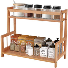 Load image into Gallery viewer, Beauty Panda Wood Spice Rack Organizer - Seasoning Organizer for Cabinet - 2 Tier Spice Shelf Teak Wooden - Stackable Free Standing Space Saving Spice Rack for Countertop , Kitchen (SP2)
