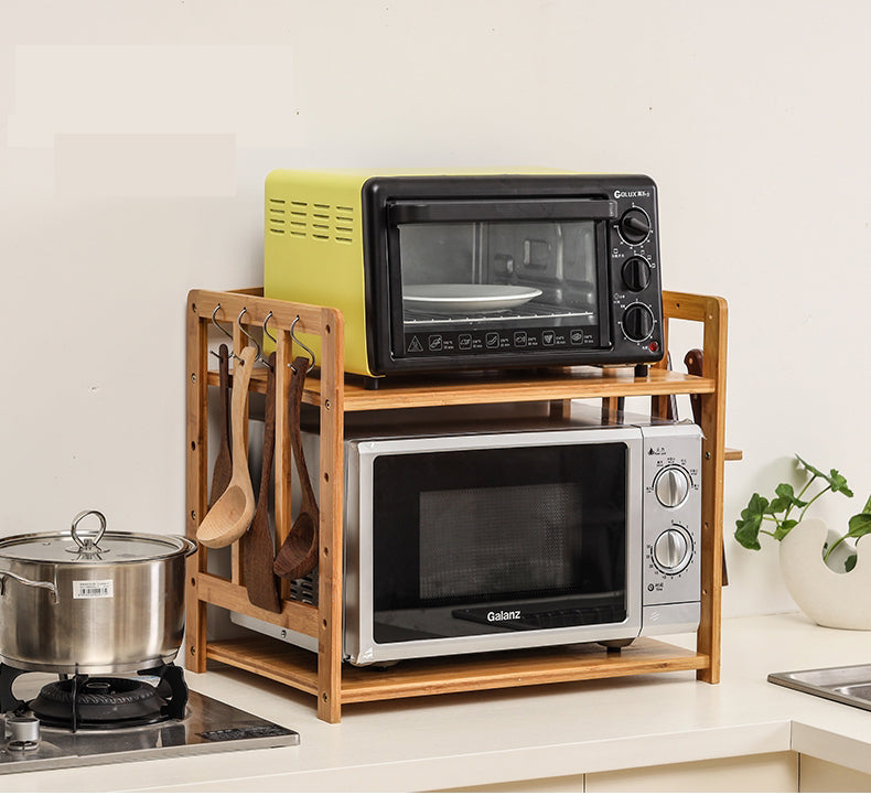 Beauty Panda 2 Tier Multipurpose Wooden Storage Shelf Organizer - Microwave Oven Utility Stand (KT02)