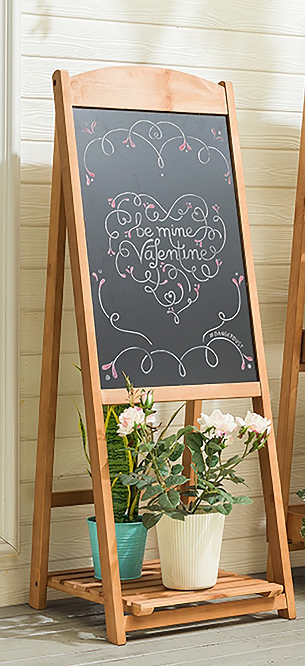 Beauty Panda Teak Wood Chalkboard Sign Free Standing Chalkboard Easel/Sturdy Sidewalk Sign Sandwich Board/Outdoor with Plant Stand and Chalk Board for Weddings & More(EAS2)