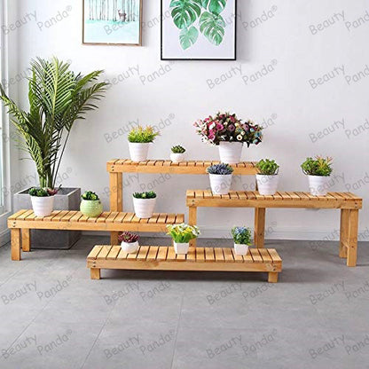 Beauty Panda Teak Wood Indoor/Outdoor Plant Stand for Home Garden Balcony Living Room Decor (BN02SET)