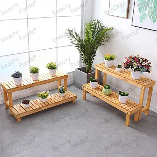 Beauty Panda Teak Wood Indoor/Outdoor Plant Stand for Home Garden Balcony Living Room Decor (BN02SET)