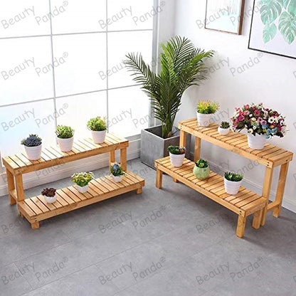 Beauty Panda Teak Wood Indoor/Outdoor Plant Stand for Home Garden Balcony Living Room Decor (BN02SET)