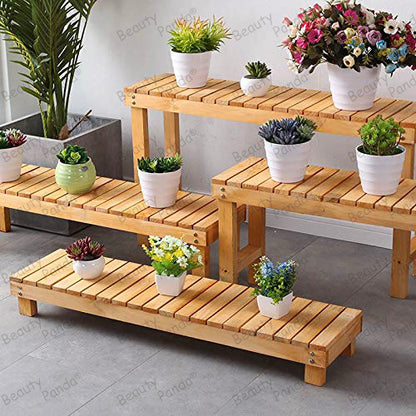 Beauty Panda Teak Wood Indoor/Outdoor Plant Stand for Home Garden Balcony Living Room Decor (BN02SET)
