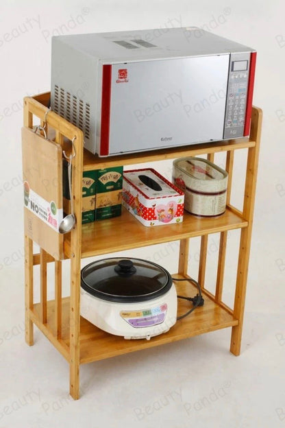 Beauty Panda® Teak Wood 3 Tire Multipurpose Stand for Kitchen Storage, Microwave & OTG Oven Rack, Shoe Rack, Office Organizer, Bookshelf Utensil Kitchen Rack (KT03)