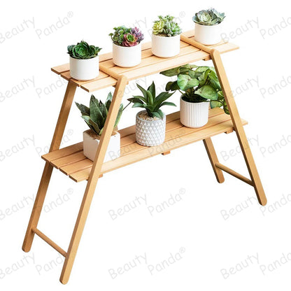 Beauty Panda Teak wood Plant/Flower Stand Rack for Indoors Balcony Terrace Garden (A3)