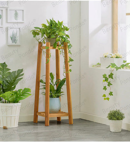 Beauty Panda Teak Wood Indoor/Outdoor Plant Stand for Home Garden Balcony Living Room Decor (ST8SET)