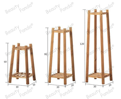 Beauty Panda Teak Wood Indoor/Outdoor Plant Stand for Home Garden Balcony Living Room Decor (ST8SET)