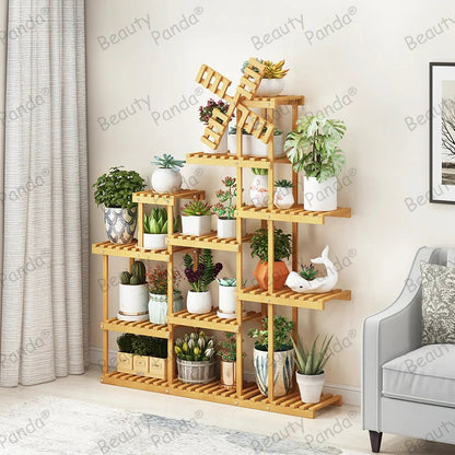 Beauty Panda Teak Wood Indoor/Outdoor Plant Stand for Home Garden Balcony Living Room Decor (70F)
