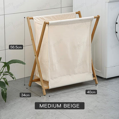 Beauty Panda Wood Foldable Laundry Basket Storage Organizer, Removable Fabric Liner,Collapsible Laundry Hamper for Laundry Room, Bathroom, Bedroom, Holds Clothes (Bin2)