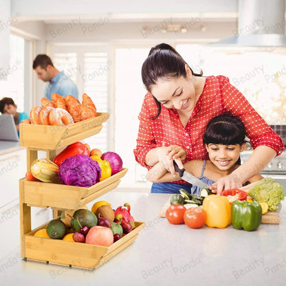 Beauty Panda Wooden 2 Layer Fruit and Vegetable Stand Basket Storage Rack (FT02M)