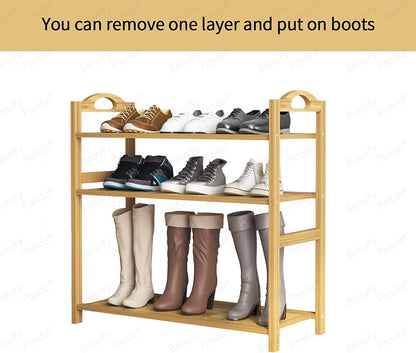 Beauty Panda Teak Wood Shoe Rack 5-Tier Shoe Storage Organizer Entryway Shoe Shelf (SH11T5)