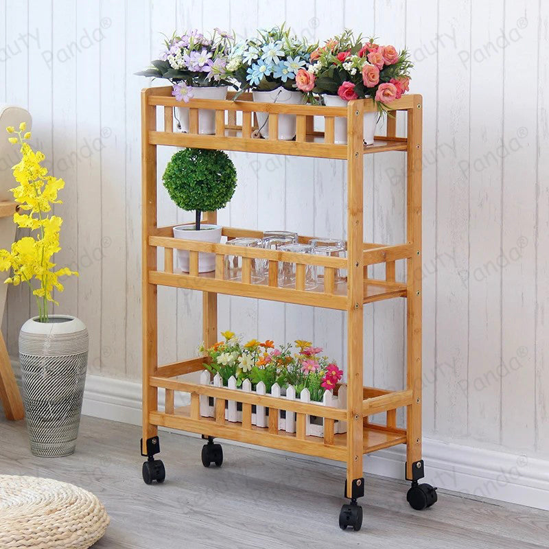 Beauty Panda 3 Layer Multipurpose Solid Wood Storage Organizer Slim Ra ...