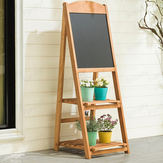 Beauty Panda Teak Wood Chalkboard Sign Free Standing Chalkboard Easel/Sturdy Sidewalk Sign Sandwich Board/Outdoor with Plant Stand and Chalk Board for Weddings & More! (EAS3)