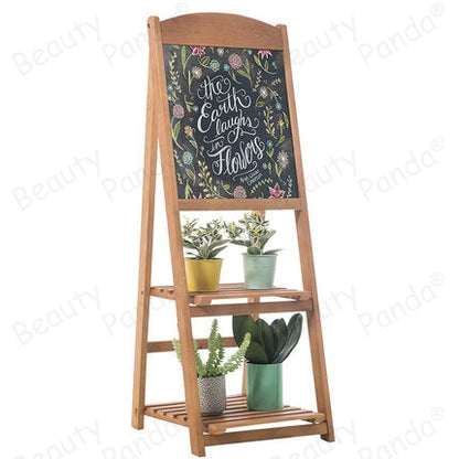 Beauty Panda Teak Wood Chalkboard Sign Free Standing Chalkboard Easel/Sturdy Sidewalk Sign Sandwich Board/Outdoor with Plant Stand and Chalk Board for Weddings & More! (EAS3)
