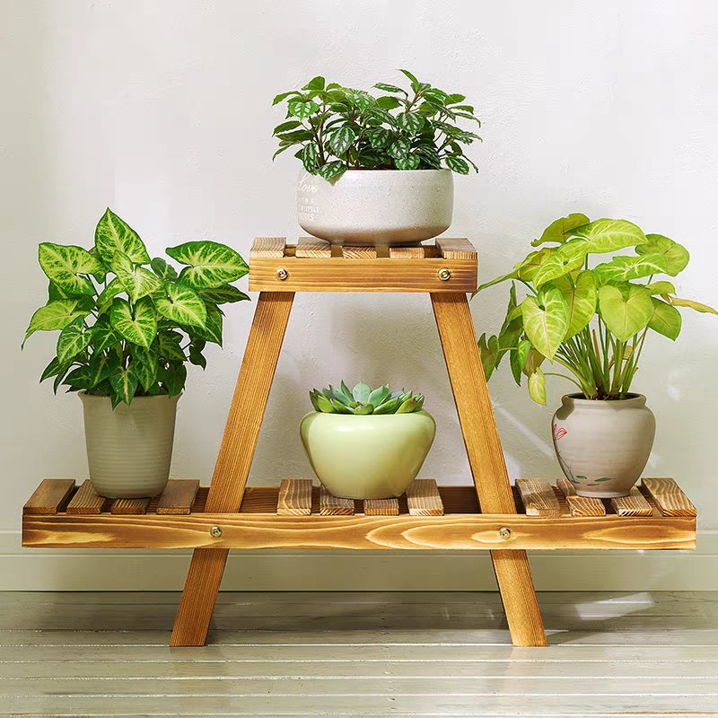 Beauty Panda Teak Wood Indoor/Outdoor Plant Stand for Home Garden Balcony Living Room Decor (A2)