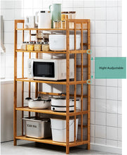 Load image into Gallery viewer, Beauty Panda® Teak Wood 5 Tire Multipurpose Stand for Kitchen Storage, Microwave &amp; OTG Oven Rack, Shoe Rack, Office Organizer, Bookshelf Utensil Kitchen Rack (KT05)
