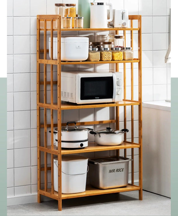 Beauty Panda® Teak Wood 5 Tire Multipurpose Stand for Kitchen Storage, Microwave & OTG Oven Rack, Shoe Rack, Office Organizer, Bookshelf Utensil Kitchen Rack (KT05)