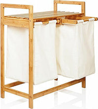 Load image into Gallery viewer, Beauty Panda Wood Foldable Laundry Basket Storage Organizer w/Removable Fabric Liner, Lid, Collapsible Laundry Hamper for Laundry Room, Bathroom, Bedroom, Holds Clothes (Bin5)
