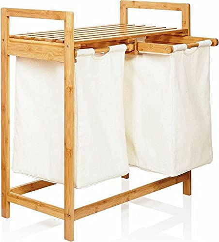Beauty Panda Wood Foldable Laundry Basket Storage Organizer w/Removable Fabric Liner, Lid, Collapsible Laundry Hamper for Laundry Room, Bathroom, Bedroom, Holds Clothes (Bin5)
