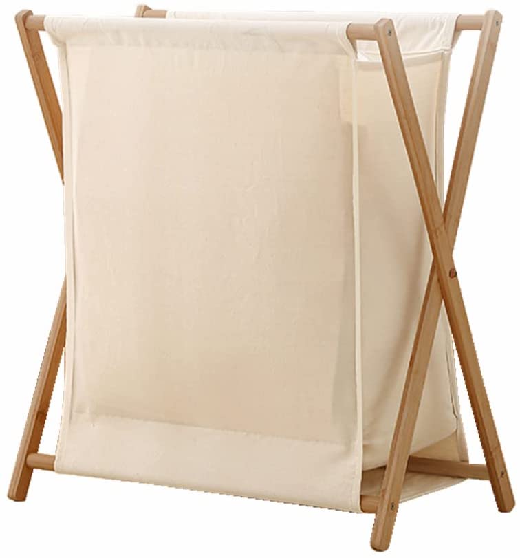 Beauty Panda Wood Foldable Laundry Basket Storage Organizer, Removable Fabric Liner,Collapsible Laundry Hamper for Laundry Room, Bathroom, Bedroom, Holds Clothes (Bin2)