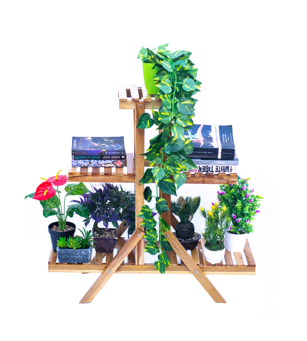 Beauty Panda® Teak Wood Multipurpose Plant Stand Indoor Outdoor Planter Display Shelving (58T)