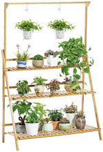 Load image into Gallery viewer, Beauty Panda  3 Tier Teak Wood Plant Stand, Ladder Plant Stand Tiered Plant Shelf for Multiple Plants, Indoor &amp; Outdoor Flower Pots (FD3)
