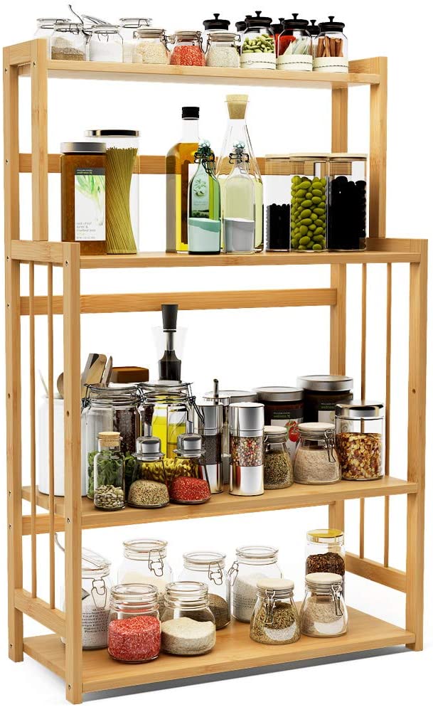 Beauty Panda Wood Spice Rack Organizer - Seasoning Organizer for Cabinet - 4 Tier Spice Shelf Teak Wooden - Stackable Free Standing Space Saving Spice Rack for Countertop , Kitchen (SP4)