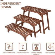 Load image into Gallery viewer, BeautyPanda 3 Tire Teak Wood Plant Stand Indoor, Outdoor Wood Plant Stands for Multiple Plants, Tiered Plant Shelf Table Plant Pot Stand for Living Room, Patio, Balcony

