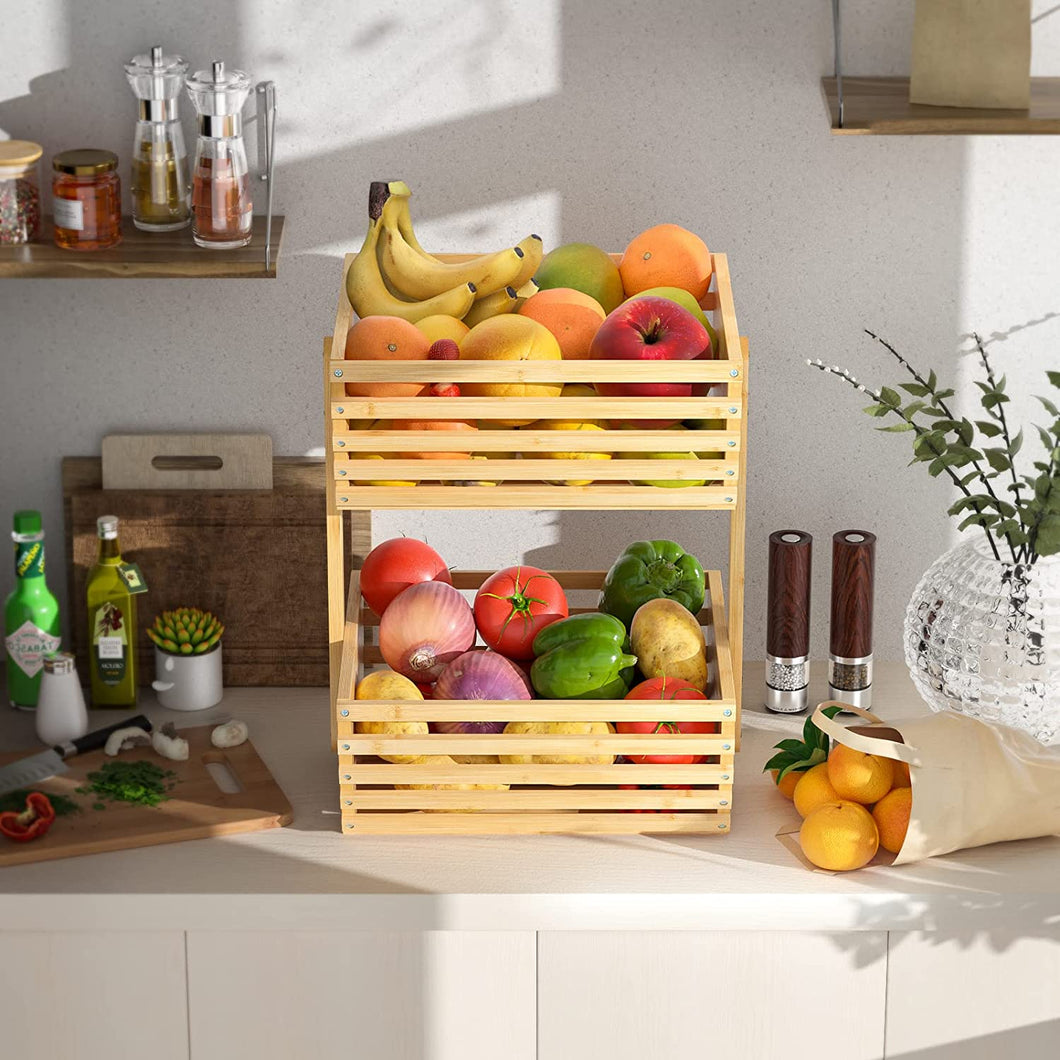 Beauty Panda Wooden 3 Layer Fruit and Vegetable Stand Basket Storage Rack (FT04, S)