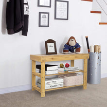 Load image into Gallery viewer, Beauty Panda® Teak Wood 2 Tier Shoe Rack Bench, Premium Shoe Organizer or Entryway Bench, Perfect for Shoe Cubby, Entry Bench, or Living Room (SH03)
