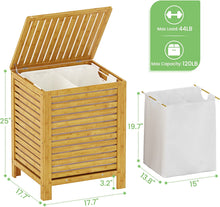 Load image into Gallery viewer, Beauty Panda Large Section Freestanding Teak wood Bathroom Organizer with Pull Out Hamper Drawers Wooden Laundry Towel Cabinet Basket (Bin10)
