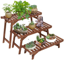 Load image into Gallery viewer, BeautyPanda 3 Tire Teak Wood Plant Stand Indoor, Outdoor Wood Plant Stands for Multiple Plants, Tiered Plant Shelf Table Plant Pot Stand for Living Room, Patio, Balcony
