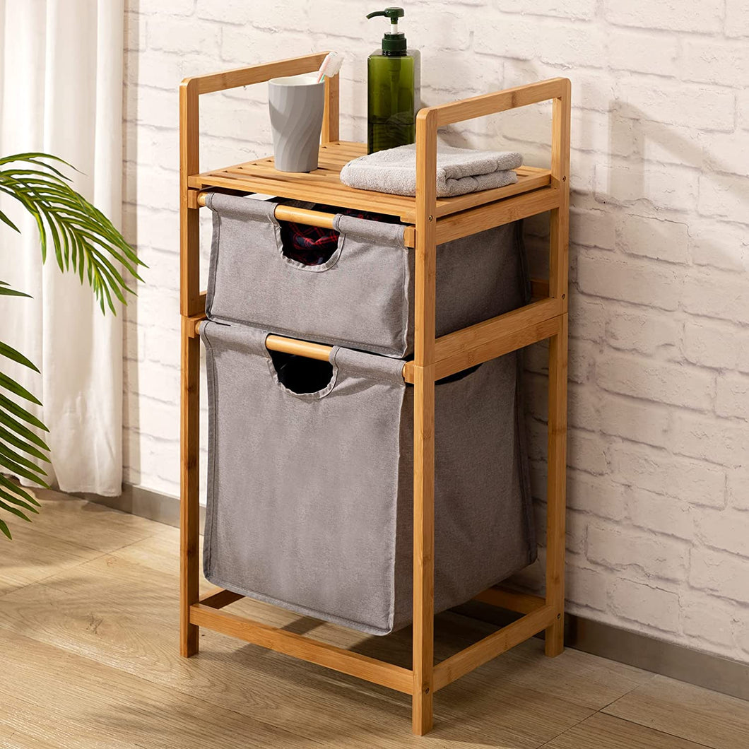 Beauty Panda Teak wood  Freestanding Laundry Storage Basket, Household Laundry Basket with Shelf, Laundry Storage Rack Dormitory (Bin11)
