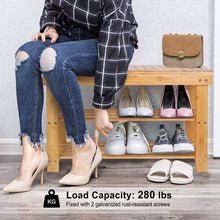 Load image into Gallery viewer, Beauty Panda® Teak Wood 2 Tier Shoe Rack Bench, Premium Shoe Organizer or Entryway Bench, Perfect for Shoe Cubby, Entry Bench, or Living Room (SH03)
