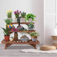 Load image into Gallery viewer, BeautyPanda 3 Tire Teak Wood Plant Stand Indoor, Outdoor Wood Plant Stands for Multiple Plants, Tiered Plant Shelf Table Plant Pot Stand for Living Room, Patio, Balcony
