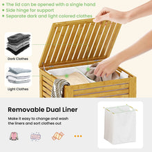 Load image into Gallery viewer, Beauty Panda Large Section Freestanding Teak wood Bathroom Organizer with Pull Out Hamper Drawers Wooden Laundry Towel Cabinet Basket (Bin10)
