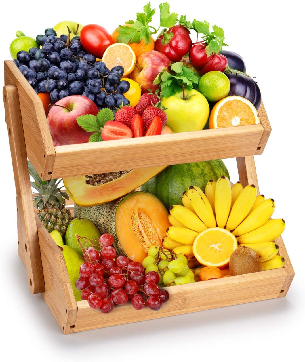 Beauty Panda Wooden 2 Layer Fruit and Vegetable Stand Basket Storage Rack (FT02S)