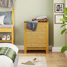 Load image into Gallery viewer, Beauty Panda Large Section Freestanding Teak wood Bathroom Organizer with Pull Out Hamper Drawers Wooden Laundry Towel Cabinet Basket (Bin10)
