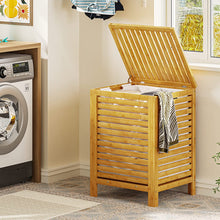 Load image into Gallery viewer, Beauty Panda Large Section Freestanding Teak wood Bathroom Organizer with Pull Out Hamper Drawers Wooden Laundry Towel Cabinet Basket (Bin10)
