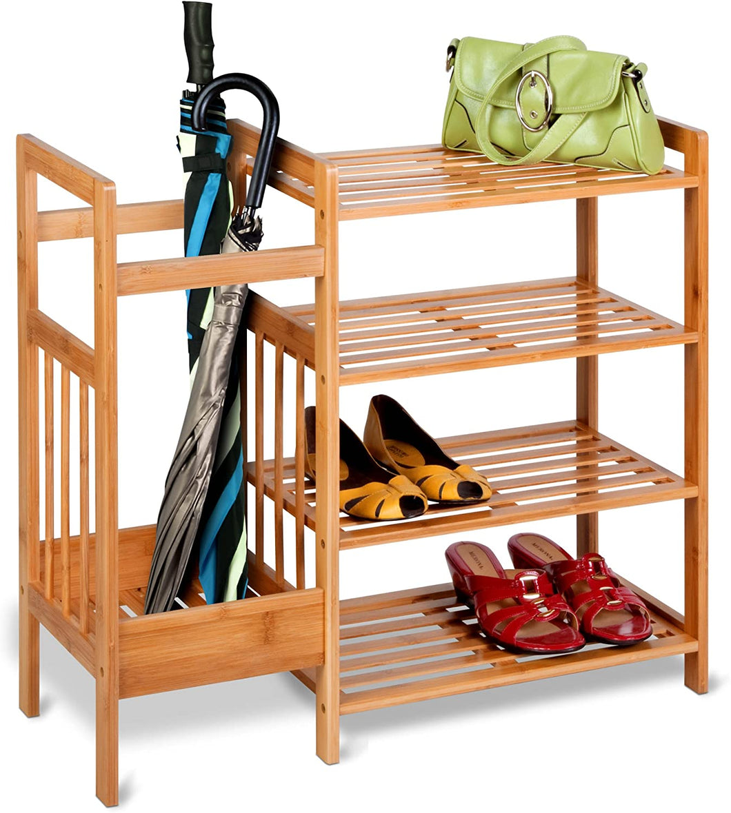 Beauty Panda® Teak Wood 4 Tier Shoe Rack Bench, Premium Shoe Organizer or Entryway Bench, Perfect for Shoe Cubby, Entry Bench, or Living Room (SH04)