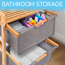 Load image into Gallery viewer, Beauty Panda 3 Section Freestanding Bathroom Organizer with Pull Out Hamper Drawers Wooden Laundry Towel Cabinet Tower Three Part Compartment Sorter Basket for Kids Room (Bin1)
