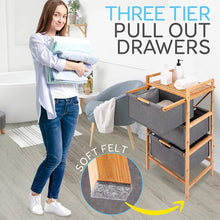 Load image into Gallery viewer, Beauty Panda 3 Section Freestanding Bathroom Organizer with Pull Out Hamper Drawers Wooden Laundry Towel Cabinet Tower Three Part Compartment Sorter Basket for Kids Room (Bin1)

