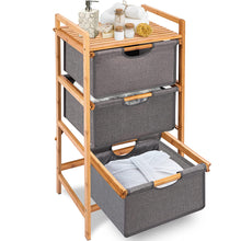 Load image into Gallery viewer, Beauty Panda 3 Section Freestanding Bathroom Organizer with Pull Out Hamper Drawers Wooden Laundry Towel Cabinet Tower Three Part Compartment Sorter Basket for Kids Room (Bin1)
