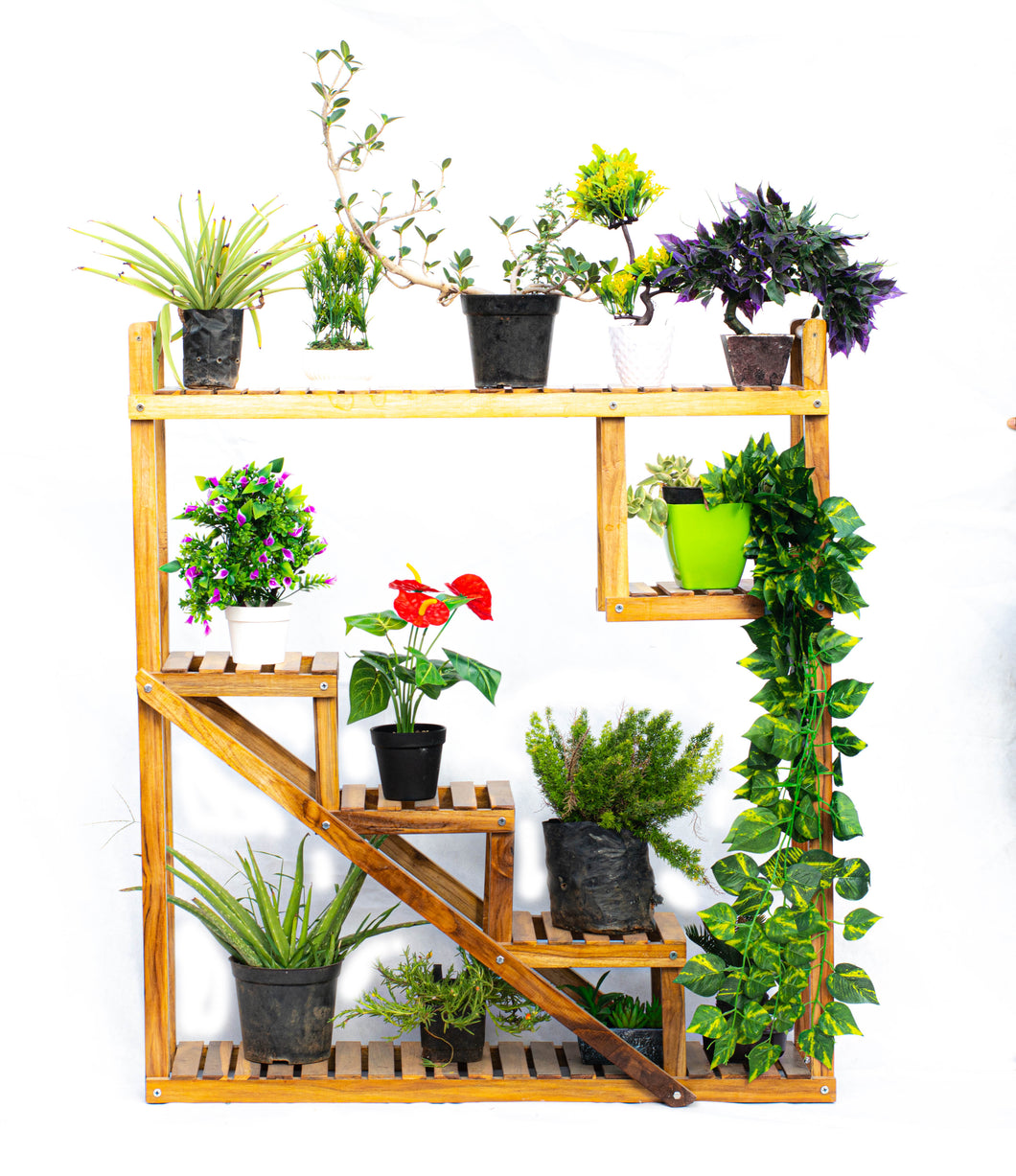 Beauty Panda Teak Wood Indoor/Outdoor Plant Stand for Home Garden Balcony Living Room Decor (SQ01)